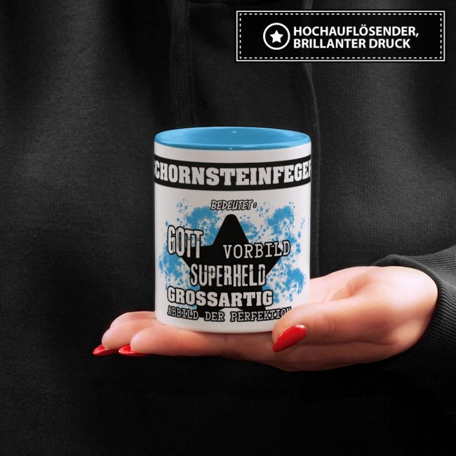 Berufe-Tasse - Bedeutung eines Schornsteinfegers - Hellblau