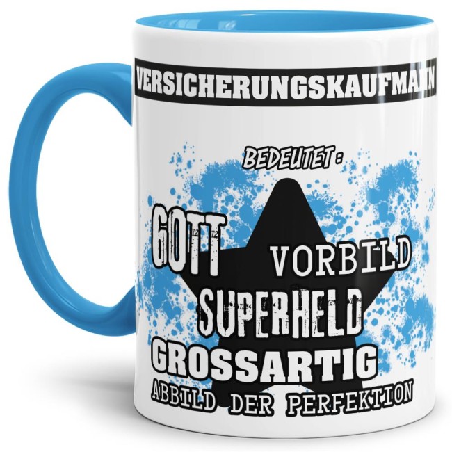 Berufe-Tasse - Bedeutung eines Versicherungskaufmanns - Hellblau