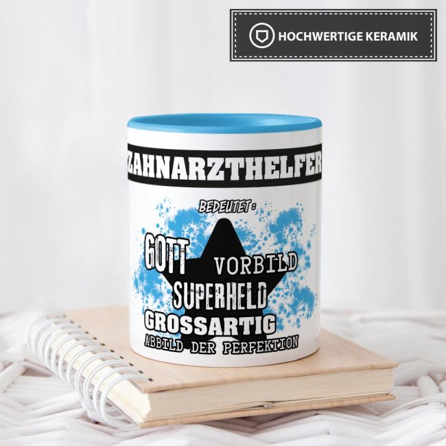 Berufe-Tasse - Bedeutung eines Zahnarzthelfers - Hellblau