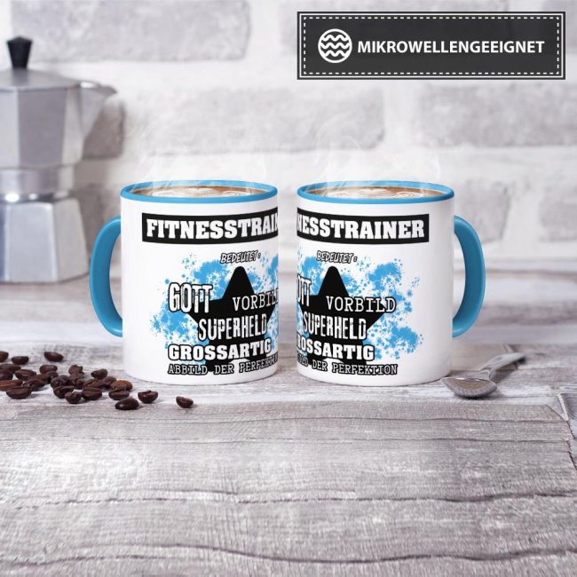 Berufe-Tasse - Bedeutung eines Fitnesstrainers - Hellblau