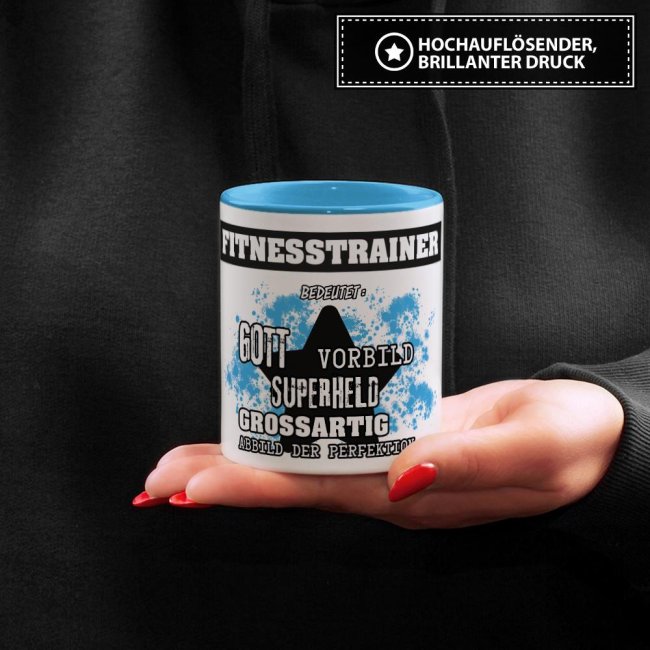 Berufe-Tasse - Bedeutung eines Fitnesstrainers - Hellblau