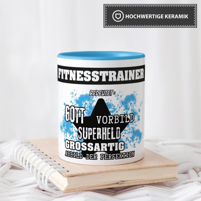 Berufe-Tasse - Bedeutung eines Fitnesstrainers - Hellblau