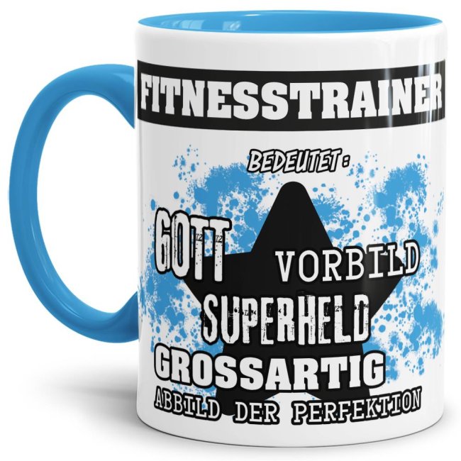 Berufe-Tasse - Bedeutung eines Fitnesstrainers - Hellblau
