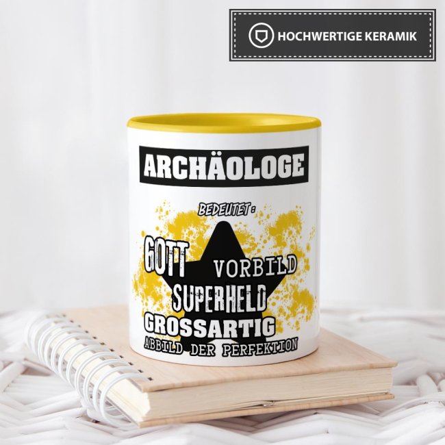 Berufe-Tasse - Bedeutung eines Arch&auml;ologen - Gelb