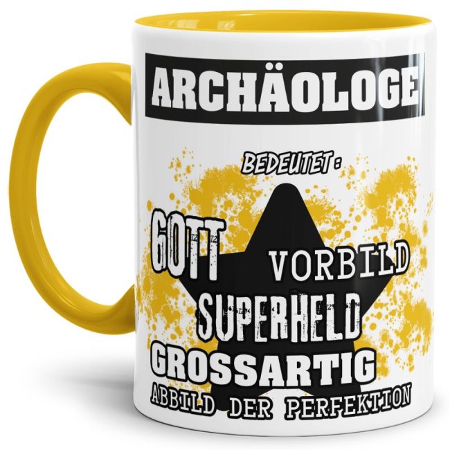 Berufe-Tasse - Bedeutung eines Arch&auml;ologen - Gelb
