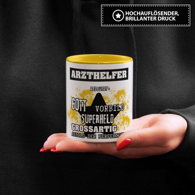 Berufe-Tasse - Bedeutung eines Arzthelfers - Gelb