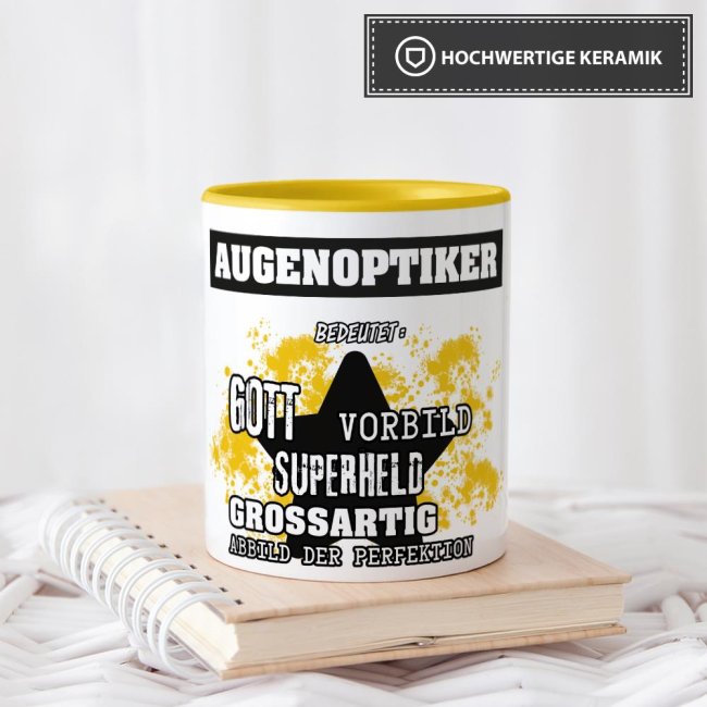 Berufe-Tasse - Bedeutung eines Augenoptikers - Gelb
