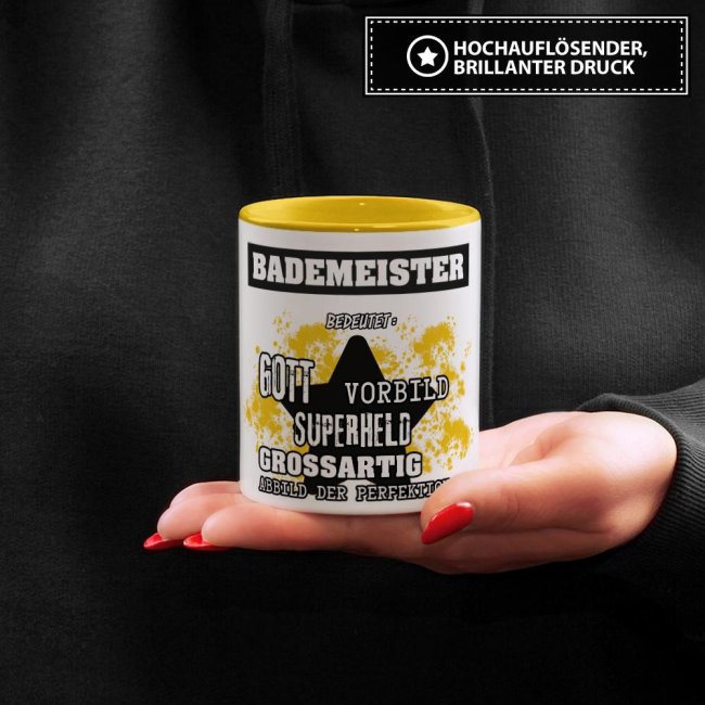 Berufe-Tasse - Bedeutung eines Bademeisters - Gelb