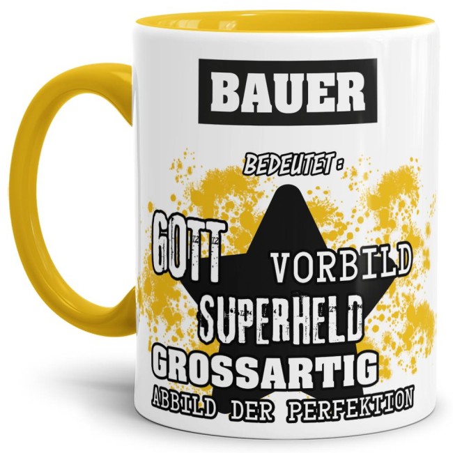 Berufe-Tasse - Bedeutung eines Bauern - Gelb