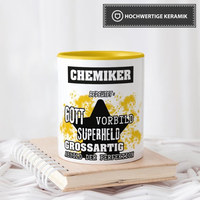 Berufe-Tasse - Bedeutung eines Chemikers - Gelb
