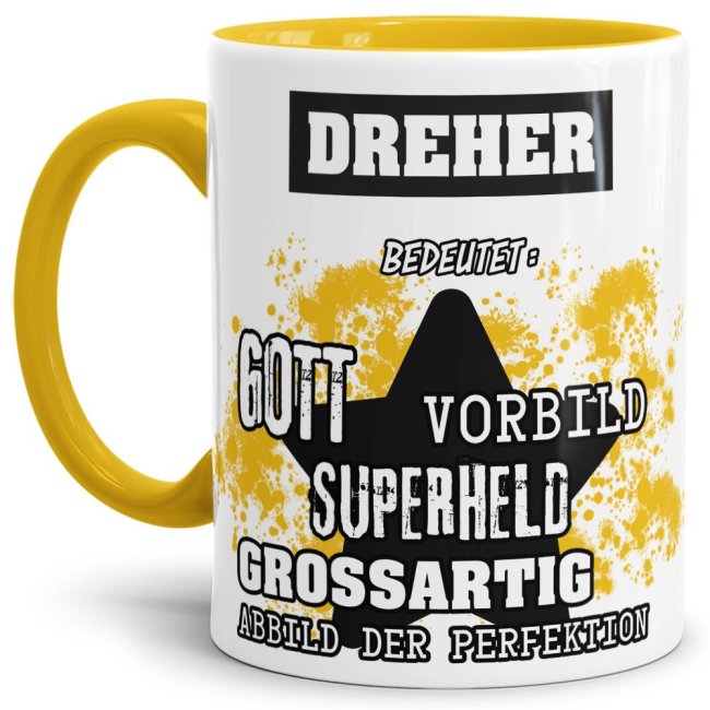 Berufe-Tasse - Bedeutung eines Drehers - Gelb