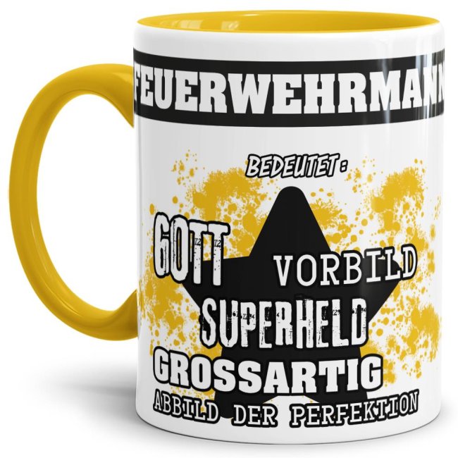Berufe-Tasse - Bedeutung eines Feuerwehrmanns - Gelb