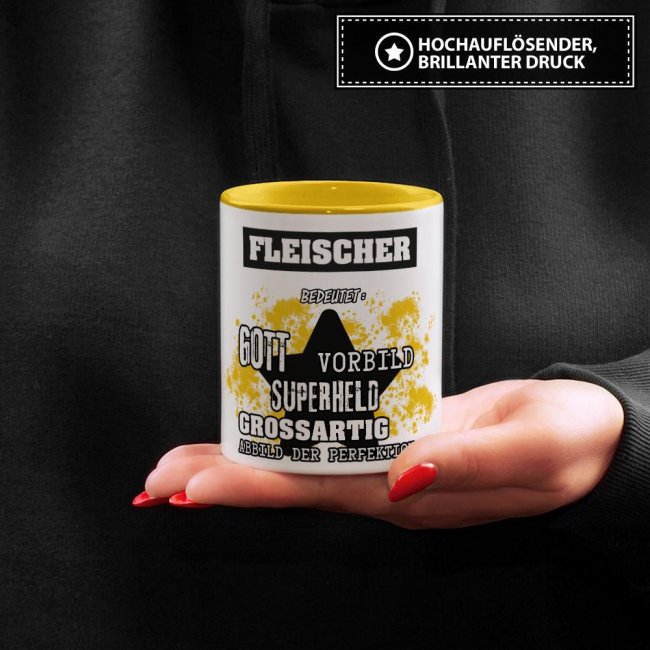 Berufe-Tasse - Bedeutung eines Fleischers - Gelb