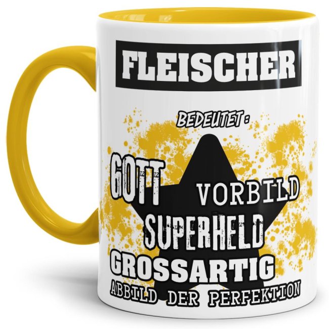Berufe-Tasse - Bedeutung eines Fleischers - Gelb
