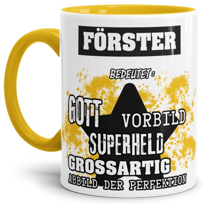 Berufe-Tasse - Bedeutung eines F&ouml;rsters - Gelb