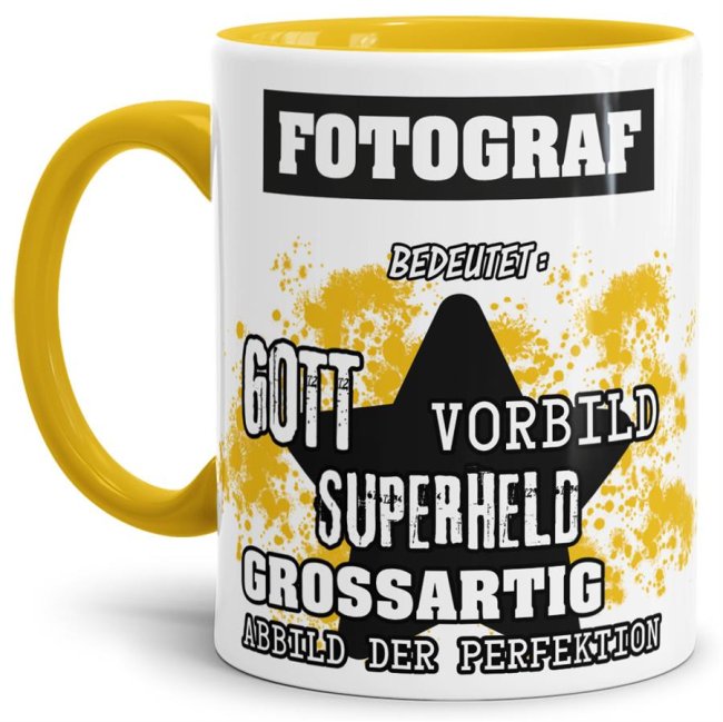 Berufe-Tasse - Bedeutung eines Fotografen - Gelb