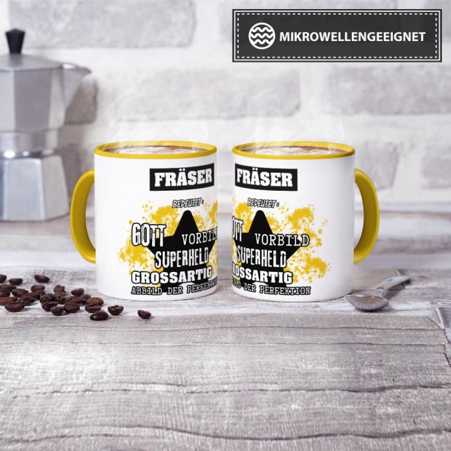 Berufe-Tasse - Bedeutung eines Fr&auml;sers - Gelb