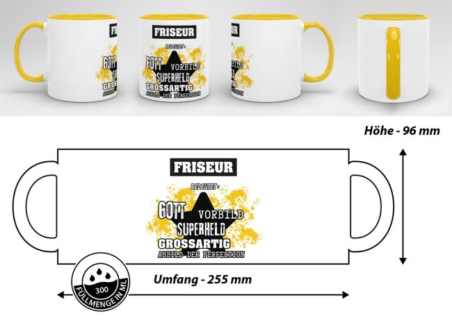 Berufe-Tasse - Bedeutung eines Friseurs - Gelb