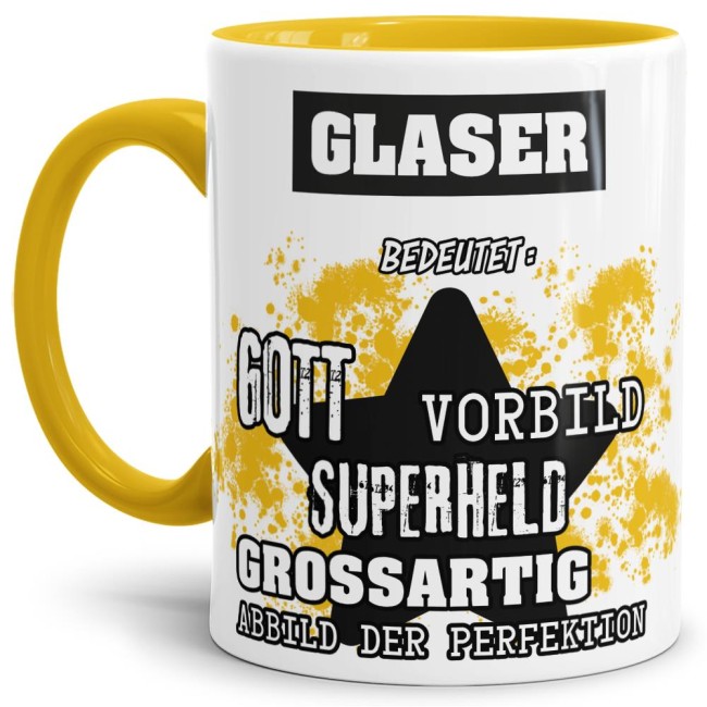 Berufe-Tasse - Bedeutung eines Glasers - Gelb