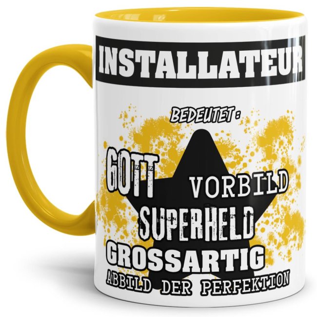 Berufe-Tasse - Bedeutung eines Installateurs - Gelb