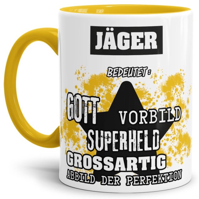Berufe-Tasse - Bedeutung eines J&auml;gers - Gelb