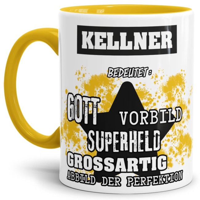 Berufe-Tasse - Bedeutung eines Kellners - Gelb