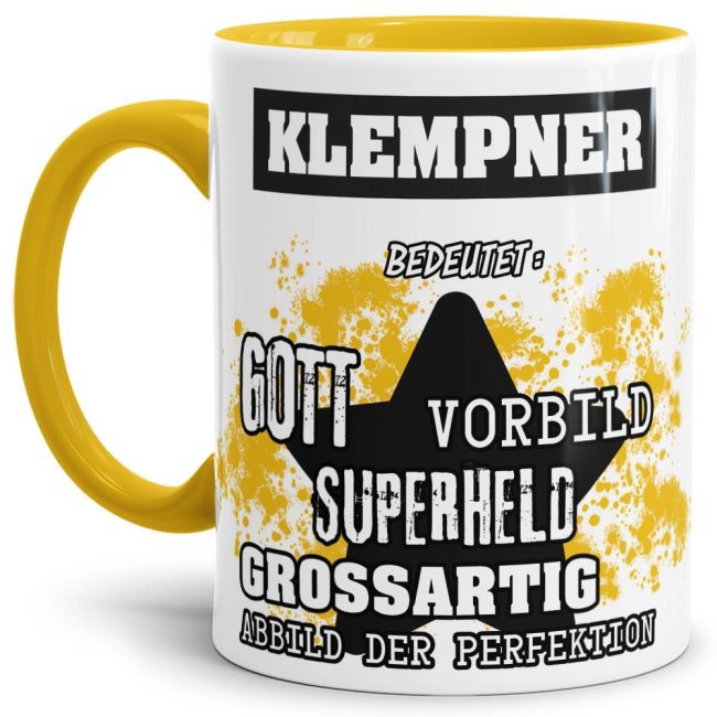 Berufe-Tasse - Bedeutung eines Klempners - Gelb