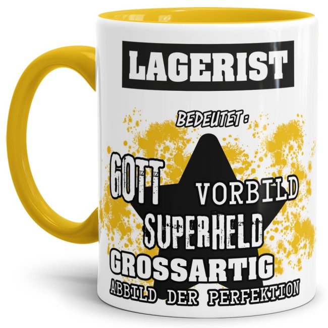 Berufe-Tasse - Bedeutung eines Lageristen - Gelb
