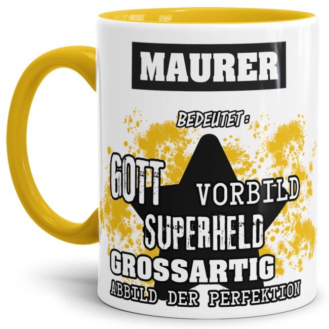 Berufe-Tasse - Bedeutung eines Maurers - Gelb