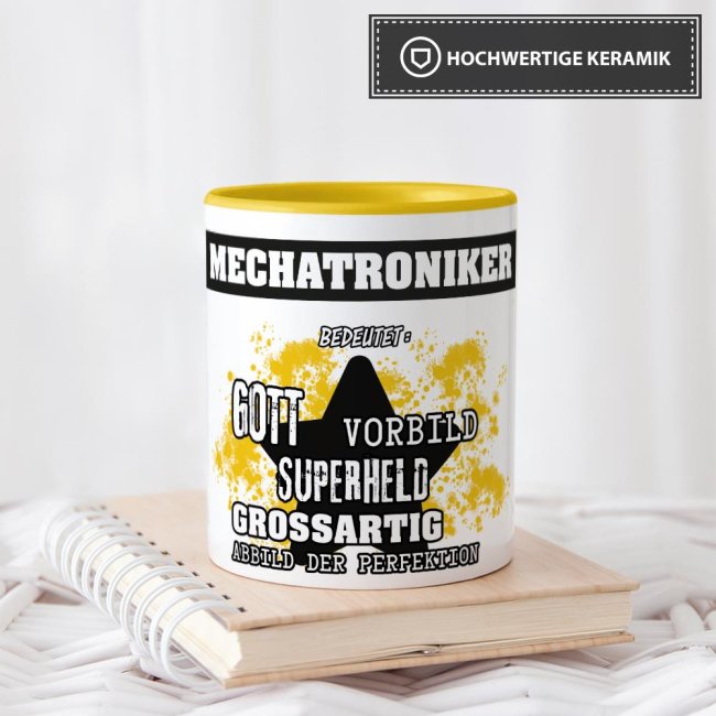 Berufe-Tasse - Bedeutung eines Mechatronikers - Gelb