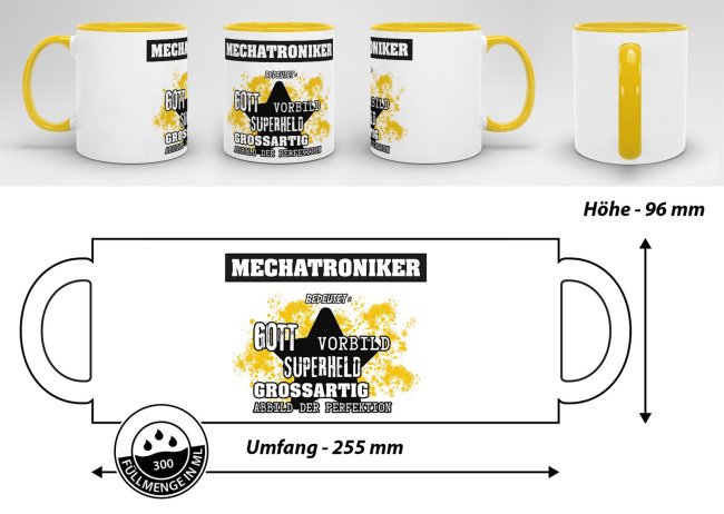 Berufe-Tasse - Bedeutung eines Mechatronikers - Gelb