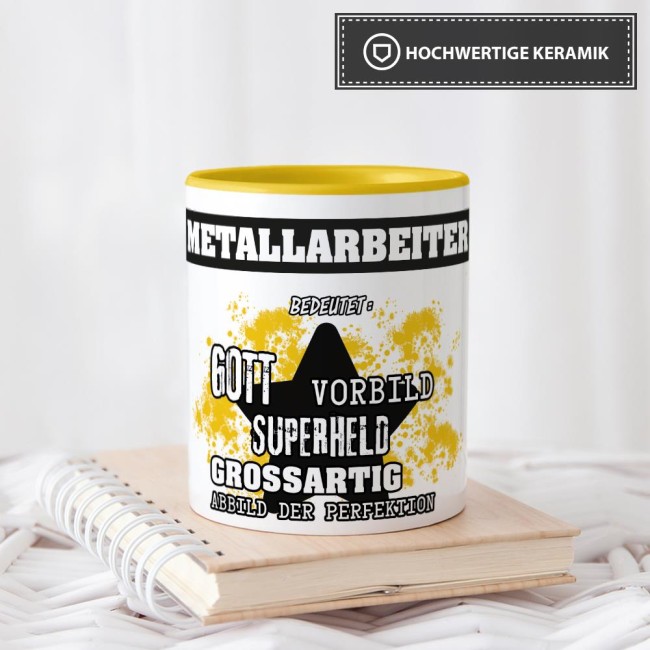 Berufe-Tasse - Bedeutung eines Metallarbeiters - Gelb