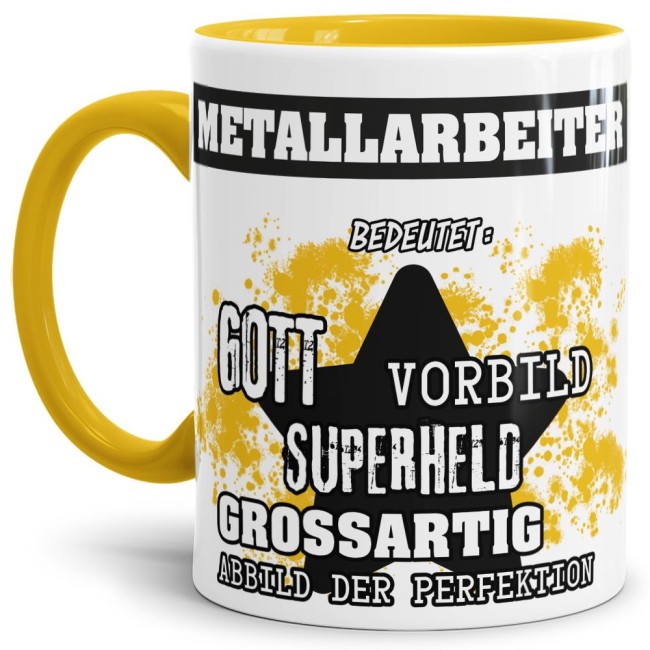 Berufe-Tasse - Bedeutung eines Metallarbeiters - Gelb