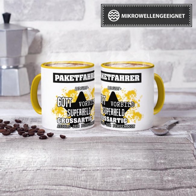 Berufe-Tasse - Bedeutung eines Paketfahrers - Gelb