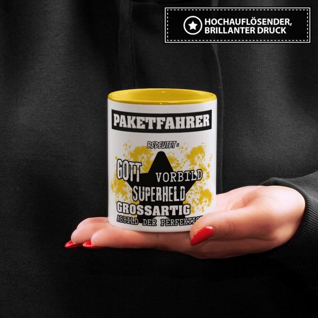 Berufe-Tasse - Bedeutung eines Paketfahrers - Gelb