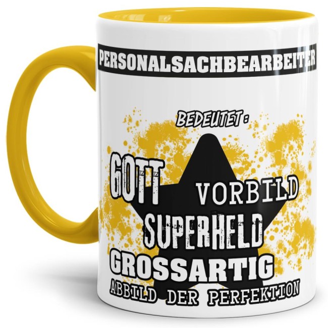 Berufe-Tasse - Bedeutung eines Personalsachbearbeiters - Gelb