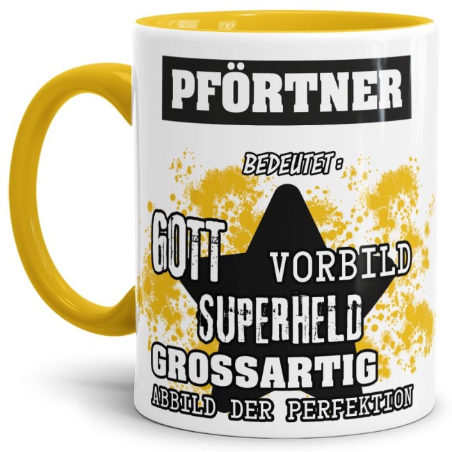 Berufe-Tasse - Bedeutung eines Pf&ouml;rtners - Gelb
