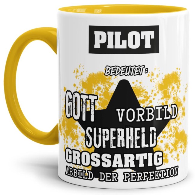Berufe-Tasse - Bedeutung eines Piloten - Gelb