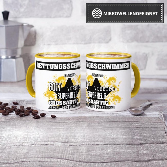 Berufe-Tasse - Bedeutung eines Rettungsschwimmers - Gelb