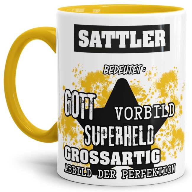 Berufe-Tasse - Bedeutung eines Sattlers - Gelb