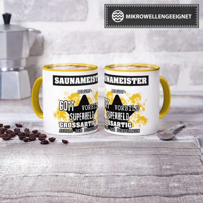 Berufe-Tasse - Bedeutung eines Saunameisters - Gelb