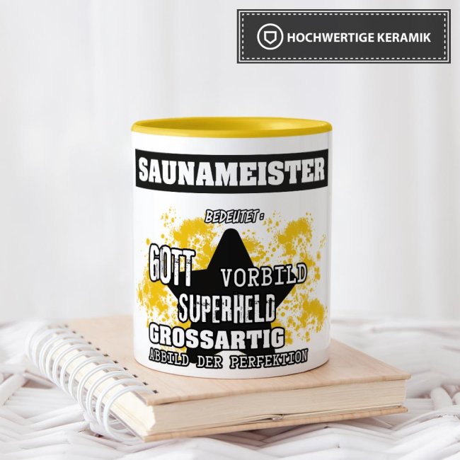 Berufe-Tasse - Bedeutung eines Saunameisters - Gelb
