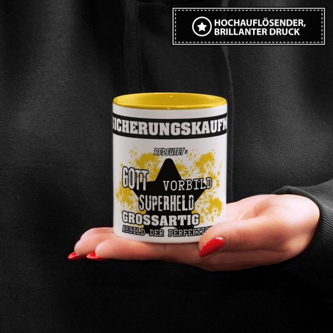 Berufe-Tasse - Bedeutung eines Versicherungskaufmanns - Gelb