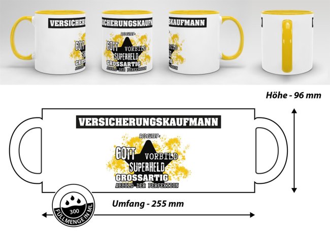 Berufe-Tasse - Bedeutung eines Versicherungskaufmanns - Gelb