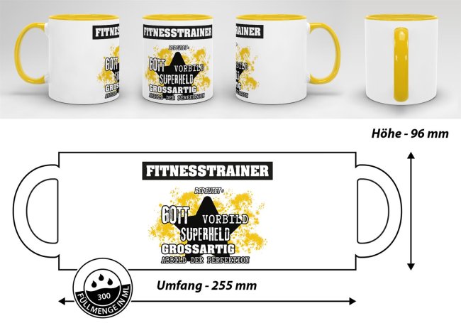 Berufe-Tasse - Bedeutung eines Fitnesstrainers - Gelb