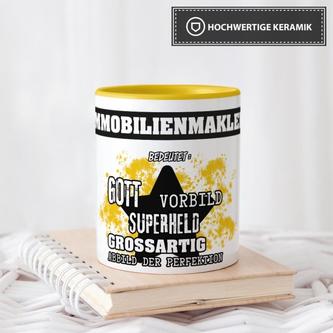 Berufe-Tasse - Bedeutung eines Immobilienkaufmanns - Gelb