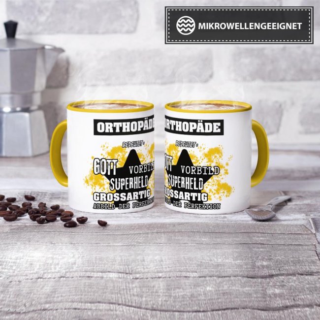 Berufe-Tasse - Bedeutung eines Orthop&auml;den - Gelb