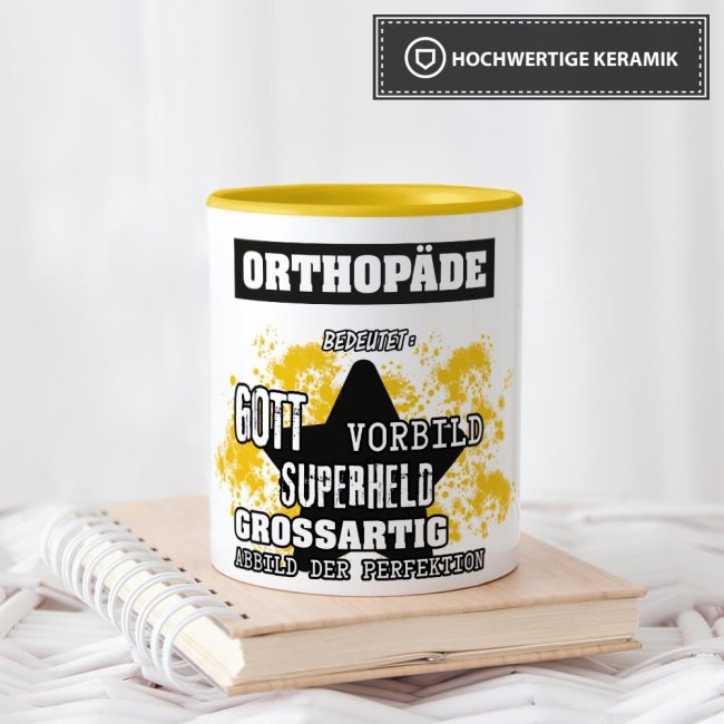 Berufe-Tasse - Bedeutung eines Orthop&auml;den - Gelb