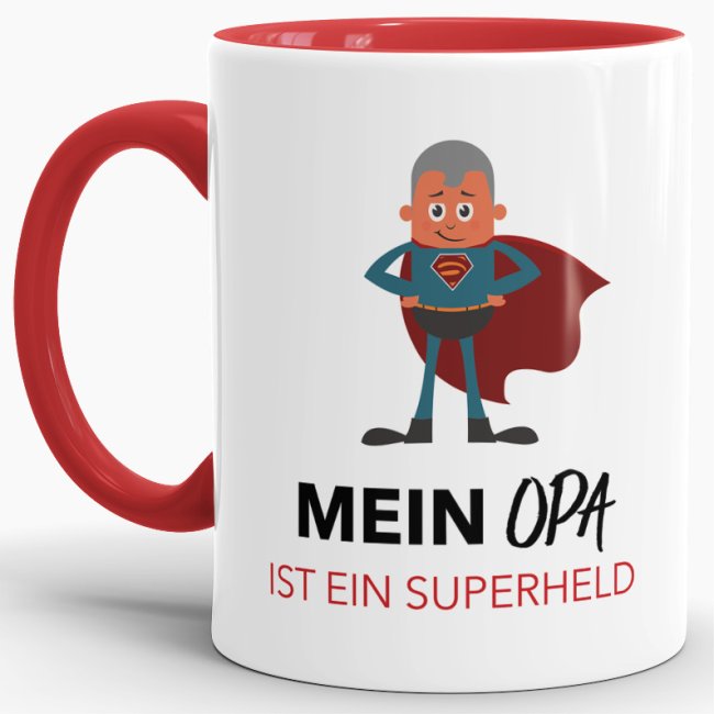 Tasse Mein Opa ist ein Superheld  - Innen &amp; Henkel Rot
