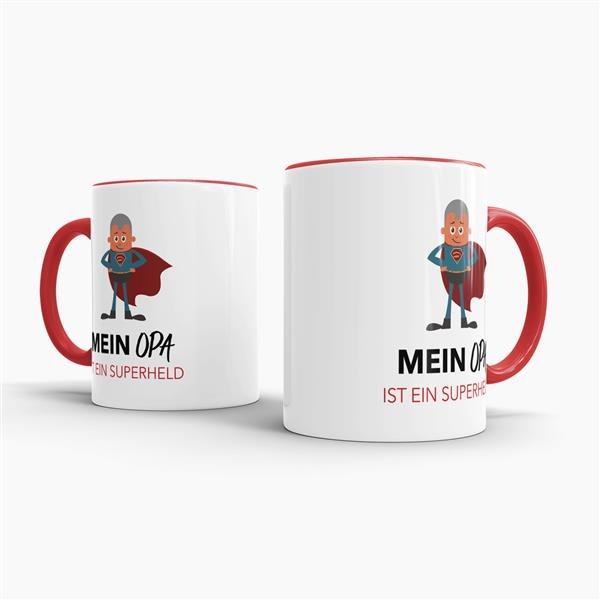 Tasse Mein Opa ist ein Superheld  - Innen &amp; Henkel Rot